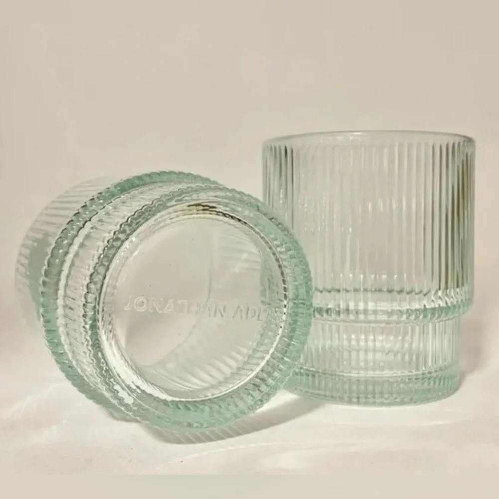 New Jonathan Adler BIBA set of 2 green ribbed glasses, 13 ounce glasses